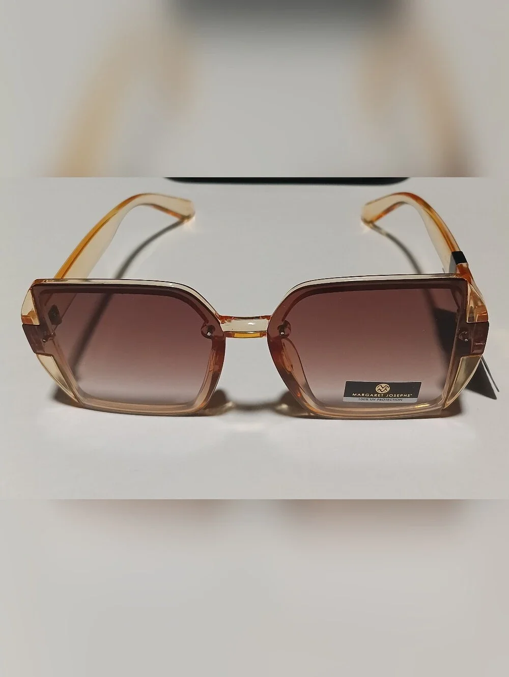 New Margaret Josephs Women's Geometric Square Sunglasses Clear Peach Pink Tint